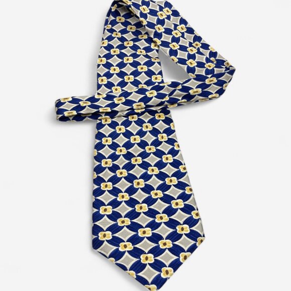 Cerruti 1881 Silk Tie France Geometric Art Office Wedding Formal Blue Gray - Picture 4 of 6